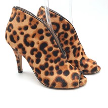 Halogen Heels Calf Hair Stilletto Peep Toe Leopard Print Shoeties Brown ... - $28.91