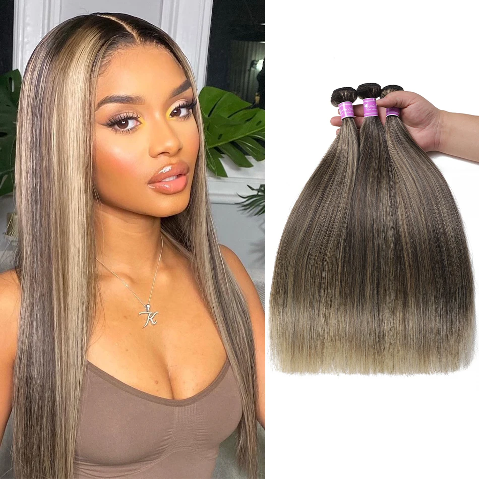 Ombre Highlight 1B 27 Straight Hair Bundles 100% Human Hair Extensions Remy - £29.53 GBP+