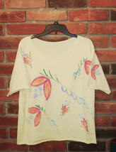 Lovely Yellow Hand Painted Abstract Flowers Raw Edge T-shirt Top Unisex ... - $25.50