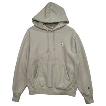 Champion Hoodie Mens Medium Beige Reverse Weave Sweatshirt Pullover Logo... - $29.69