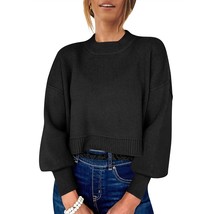 Oversized Crewneck Crop Sweaters For Women Tunic 2023 Trendy Winter Ribbed Batwi - £54.04 GBP