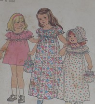 Simplicity 7275 Pattern Girls Dress in 2 Lengths, Bonnet & Bag Size 4 Vintage - £5.47 GBP