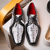Caribe Genuine Hornback Caiman Crocodile Dress Shoes Newspaper / Black image 13