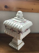 Vintage Westmoreland or Fenton White Glass Footed Covered Candy Dish Handpainted - £29.85 GBP