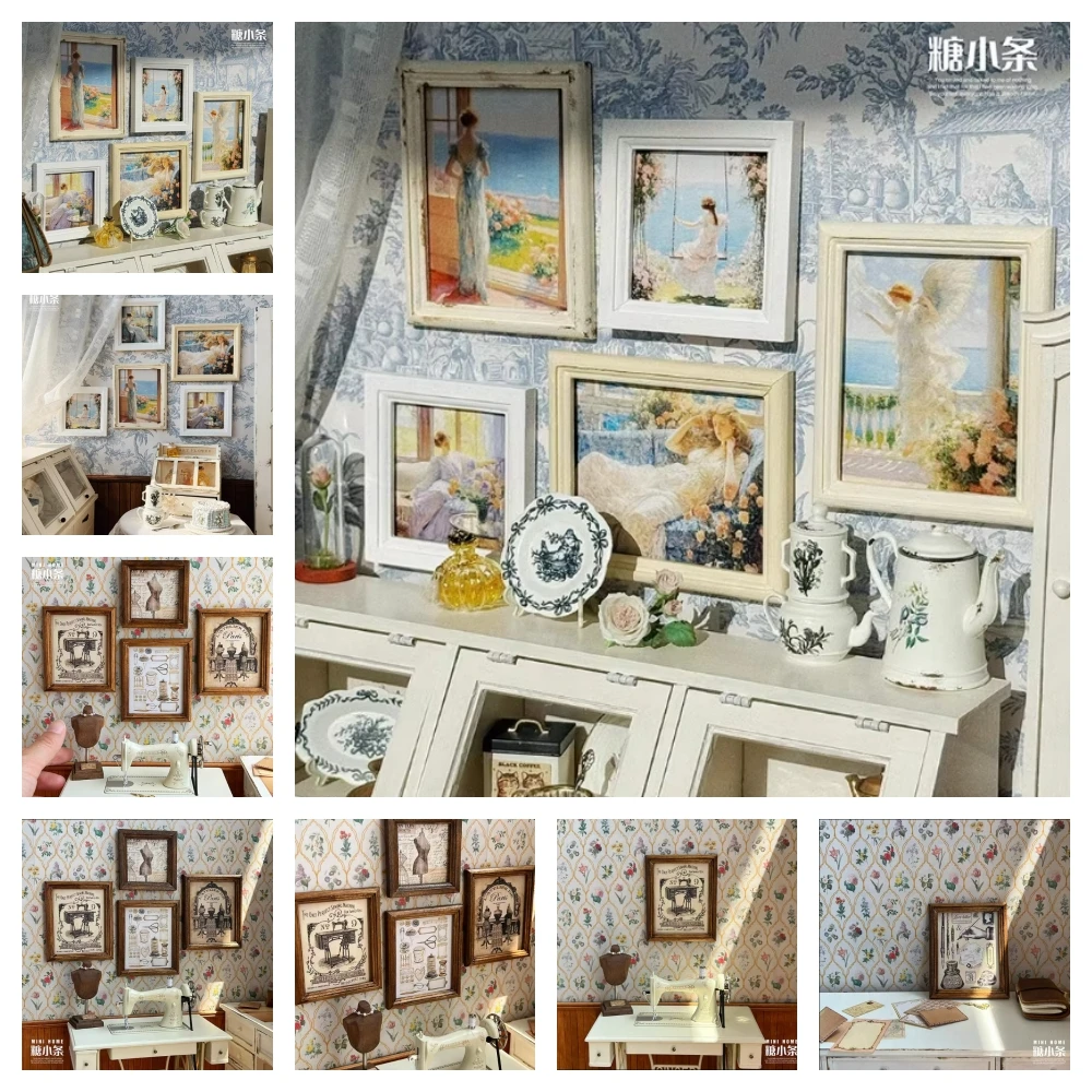 6 Points Medieval Oil Painting Vintage Decorative Painting Miniature Frame - £15.13 GBP+