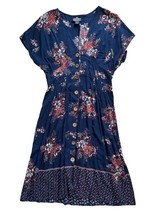 Angie Navy Blue Floral Dress Womens Lg Boho Festival Western Ranch Butto... - $373.49 MXN