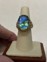 Peacock Quartz Sterling Vermeil Ring with White Zircon Size 7 NWT - £48.47 GBP