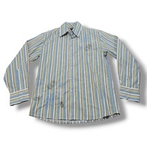 YMLA Shirt Size Medium M Button Down Shirt Long Sleeve Floral Embroidery Striped - £24.20 GBP