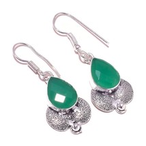 Green Onyx Marquise Cut Gemstone 925 Silver Overlay Handmade Drop Dangle... - $9.95