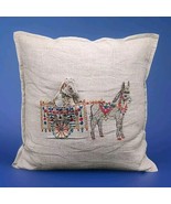 Coral And Tusk Donkey Pulling Cart W/ Baby Donkey Foal Embroidered Pillo... - £89.87 GBP