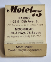 MOTEL 75 FARGO AND MOORHEAD HOTEL ADVERTISING MATCHBOOK VINTAGE RETRO USA - £14.89 GBP