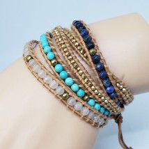 Tatiana Pilippova Beige Wrap Bracelet Sodalite Quartz Faux Turquoise Stone Beads - £13.54 GBP