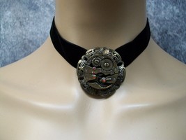 Black Velvet Choker Steampunk Gear Medallion Cogs Fantasy Science Fiction Gothic - £8.22 GBP