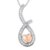 14K Two-Tone Gold Finish 0.38Ct Round Diamond Heart Teardrop Pendant 18&quot; Chain - £91.12 GBP