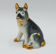 German Shepherd Dog Porcelain Figurine Gray w/ Gold Accents - $24.74