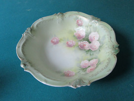 Antique Rs Prussia Pink Roses Bowl 2 3/4 X 10&quot; Matte Finish - £98.37 GBP