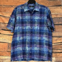 Bugatchi Uomo Hawaiian Shirt Large Short Sleeve Button Down Floral Plaid Resort - $18.50