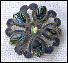 Vintage Taxco Sterling Abalone &amp; Inlay Pin / Pendant 9.2 Grams Signed A.... - $27.12 CAD