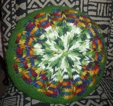 vintage hand crochet pillow round colorful yarn - £7.64 GBP