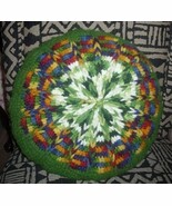 vintage hand crochet pillow round colorful yarn - $9.75