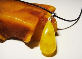 Amber pendant sterling silver Natural Baltic Amber drop yellow piece - $58.41
