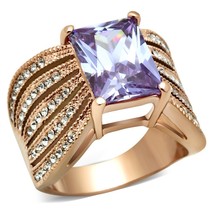 GL236 IP Rose Gold(Ion Plating) Brass Ring with AAA Grade CZ in Light Amethyst - £24.84 GBP