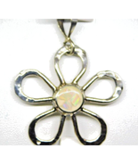 Flower Pendant Charm Opalescence Simulated Stone Open Work Silver Tone - £9.02 GBP