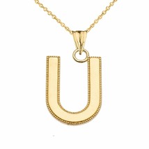 10k Solid Gold Small Milgrain Initial Letter U Pendant Necklace Personalized - £95.48 GBP+