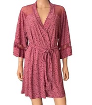 Nanette Lepore Pink Floral Mesh Panel Short Wrap Robe Lightweight Size M... - $18.61