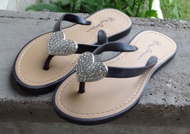 Girls Child Kids Sz 13 M Med Flip Flops Sandals Shoes Heart Rhinestone Crystals - £7.82 GBP