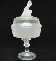 Westward Ho Frosted Glass Compote Covered Pedestal Dish Figural Finial R... - £38.15 GBP