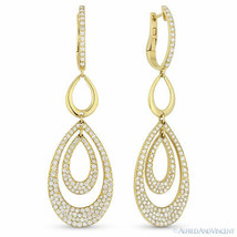 3.79ct Diamond Pave Dangling Drop Chandelier Pear-Shape 18k Yellow Gold Earrings - £7,859.65 GBP