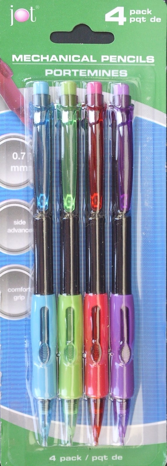 Jot MECHANICAL PENCILS 4 Color Pack 0.7mm Comfort Grip w/ Erasers 4 Penc... - $2.96