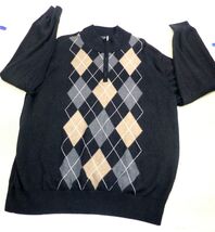 Carnoustie Mens Argyle Black Sweater 1/4 Zip Pullover Size Med Cotton Bl... - $14.25