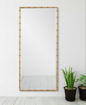 Lavish Full Length Wall Floor Buffet Mirror Bamboo Coastal Organic Mod - £251.86 GBP