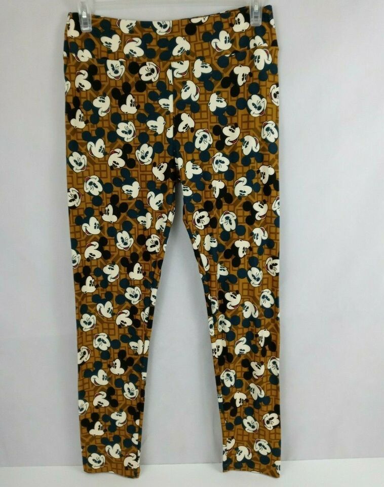 New LuLaRoe Disney Tall &amp; Curvy Leggings Light Brown With Mickey Mouse D... - $15.83