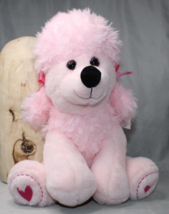 Inter-American Fuzzy Poodle Pink Stuffed Plush Toy 11&quot; Heart Feet Holida... - £11.30 GBP
