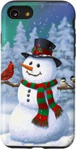 SE 2020 7 8 Christmas Snowman Cardinal Bird Chickadees Winter Snow Scene Case - £31.42 GBP