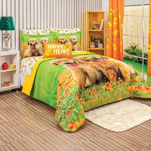 Puppy Dog Reversible Comforter Set Sheet Set And Curtains 10 Pcs Queen Size - £159.63 GBP
