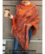 Elegant Boho-Chic Hooded Knit Shawl - Color Block, Tassel Detail,For Spr... - $89.00