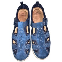 Earth Origins Shoes 7M/8M Effie Suede Fabric Fisherman Sandals Closed Toe Navy - £27.96 GBP