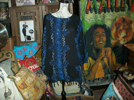 MEETU MAGIC &quot;The African Scene&quot; Regal Blue+Black  Sequin  Tunic Size 1X - £14.24 GBP