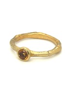 Sterling 18k Yellow Vermeil Bamboo w/ Bezel Set Citrine Ring Sz 5.75 - $94.14 CAD