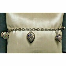 VINTAGE OTTOMAN STYLE STERLING SILVER ENAMEL CHARM BRACELET SKY - $83.66