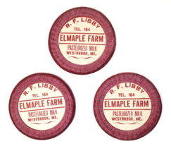 Lot of 3 Vintage Elmaple Farm Pasteurized Milk Bottle Cap Westbrook Main... - $11.00