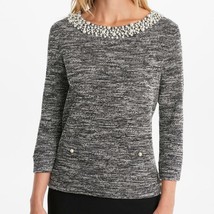 Karl Lagerfeld Tweed Long Sleeve Pearl Neck Tee Small NEW W TAG - £69.62 GBP