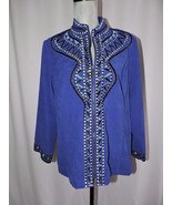Bob Mackie Embroidered Moleskin Jacket Mandarin Collar Royal Blue Blazer... - £47.95 GBP
