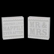 White and Grey Wood Wedding Sentiment Block Ornament Decoration (MR &amp; MRS) - £6.27 GBP