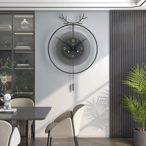 Nordic Steel Finish Antler Theme Creative Light Luxury Large Wall Clock - £108.21 GBP