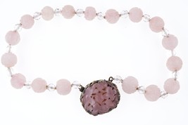 1940&#39;s Art Deco Chinese Silver Mounted Rose Quartz Necklace - £555.49 GBP